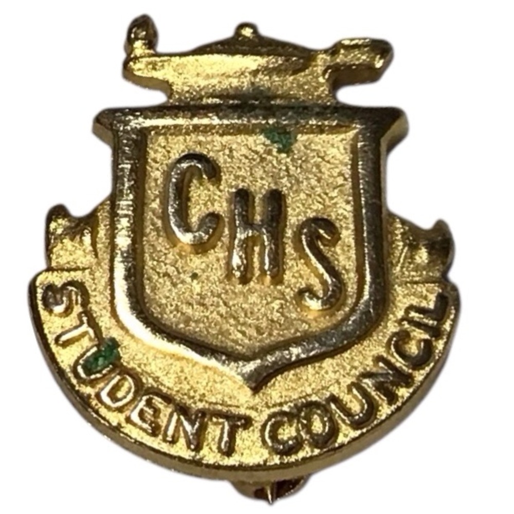 CHS Student Council Pin Gold Tone Brooch Vintage Jewelry Lapel Hat Bag